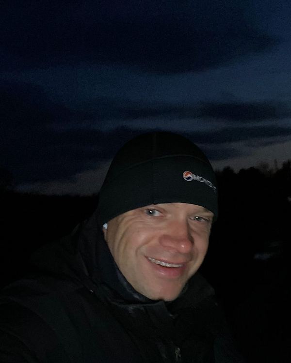 Pete walking at night