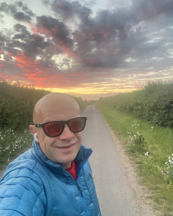 Pete walking at sunrise